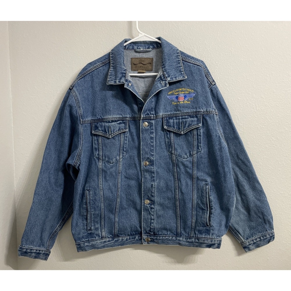 Port Authority Pacific Railroad Denim Varsity Jacket Blue Men's XL-2001